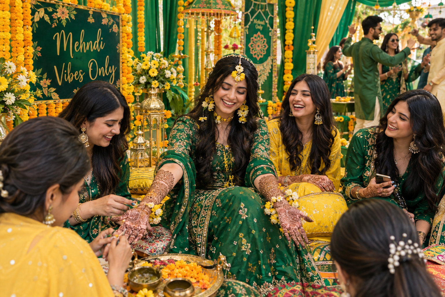 Vibrant Mehndi ceremony celebration